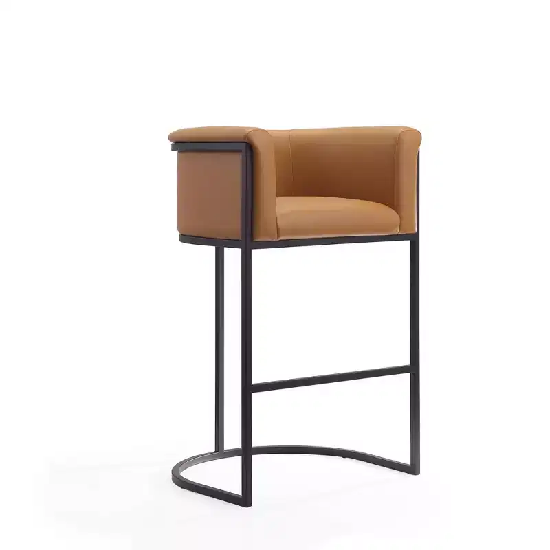 Mid-Century Modern Upholstered Metal Barstool Faux Leather 29.5