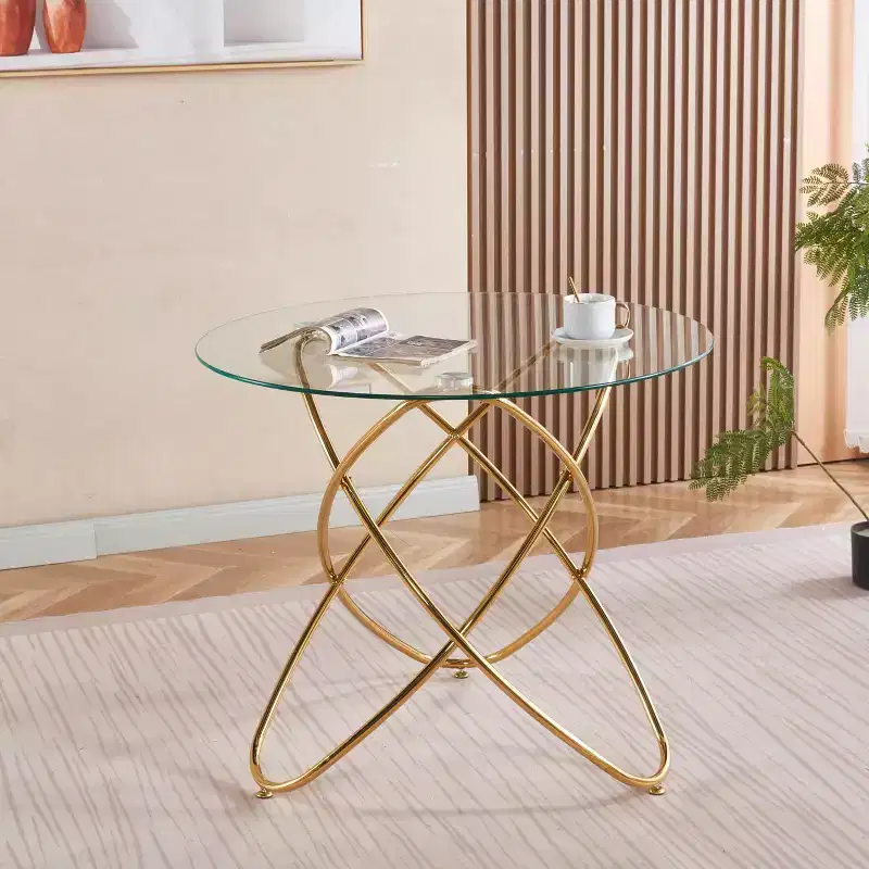 5-Piece Dining Set with Glass Table Top and Metal Legs, Mid-Century Design for 4-6 People