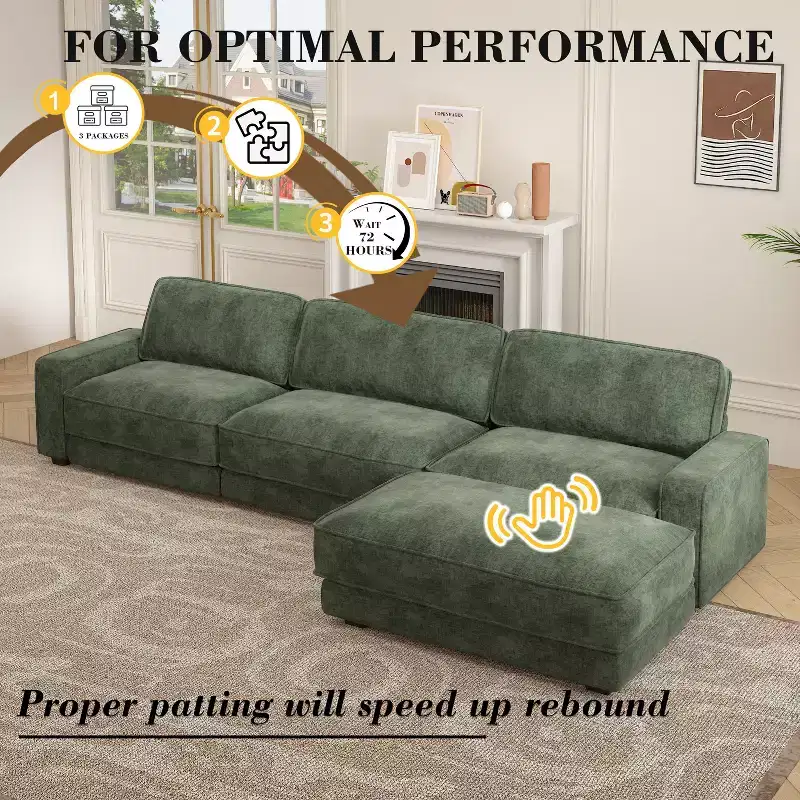 Dyonery 120 Modular Sectional Sofa, Cloud Sectional Couch with Deep Seat, Modern Modular L-Shape Sofa Couch with Chaise.