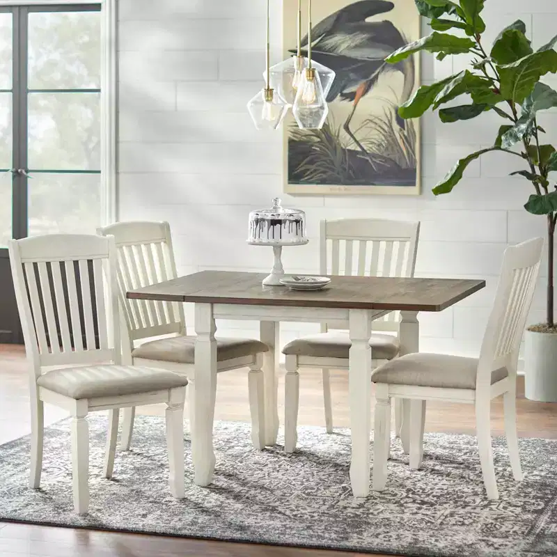5pc Farmhouse Extendable Dining Set Walnut/White