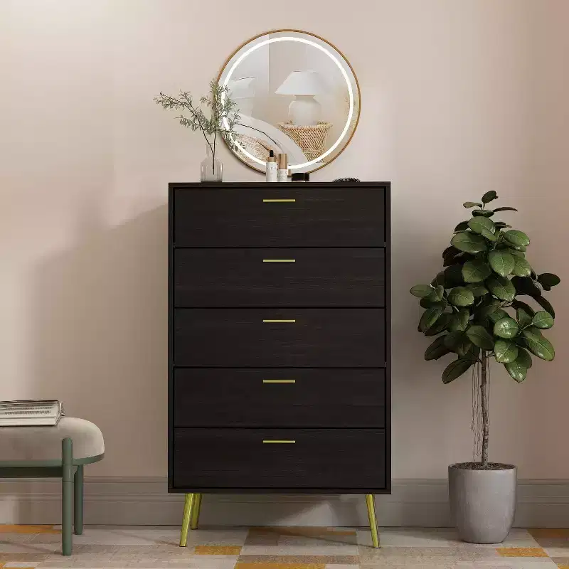 Famapy Modern 5 Drawers Dresser With Metal Legs and Handles
