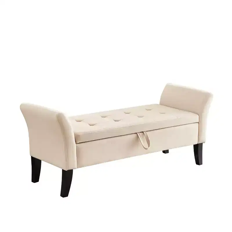 51.5 Bed Bench with Storage, Upholstered Velvet Tufted, with Solid Black Wooden Legs, For Bedroom/Entryway