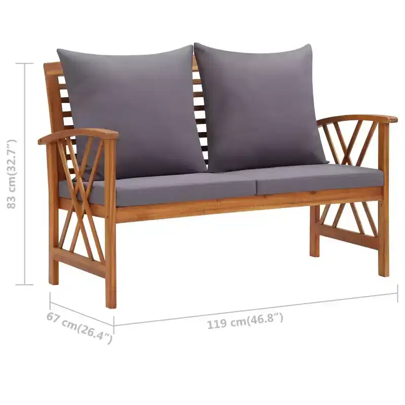 vidaXL Garden Bench Acacia wood finish and dark grey cushions