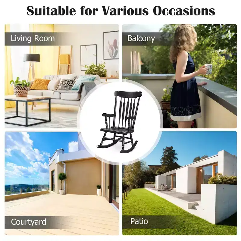 Costway Set of 2 Wood Rocking Chair Glossy Finish White\ Coffe