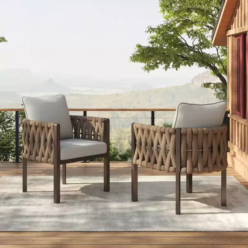 Christopher Knight Home Efraim Patio Rope Weaving Metal Club Chair with Cushion (Set of 2)