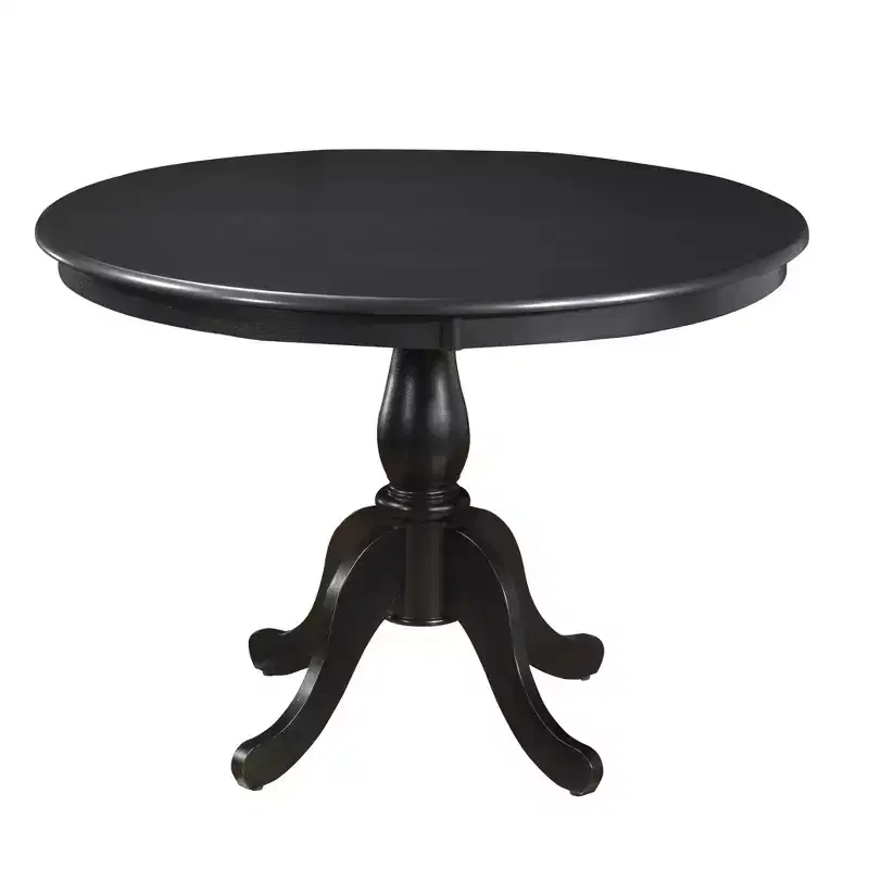 HomeRoots 42 Black Rounded Solid Manufactured Wood And Solid Wood Pedestal Base Dining Table