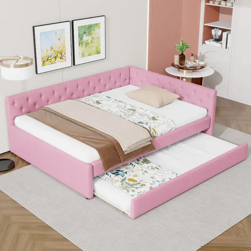 Full XL Solid Wood Platform Bed with Twin XL Trundle, Pine Frame