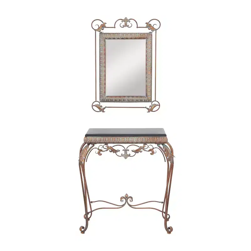 Set of 2 Traditional Iron Console Tables with Mirror Bronze - Olivia & May: Elegant Foyer Furniture, Wall-Mountable