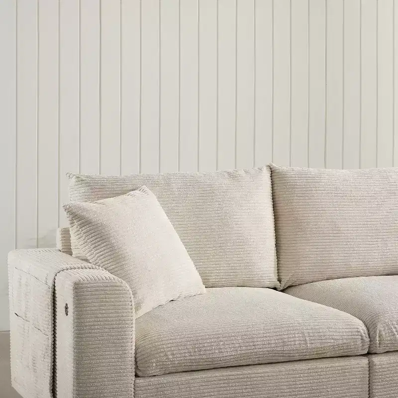 Modern Chenille 4-seat Sectional Sofa with Ottoman, L-Shaped Cloud Couch Set with Throw Pillows