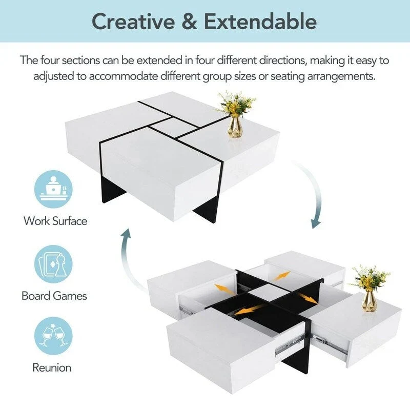Unique Design Coffee Table with Extendable Sliding Tabletop