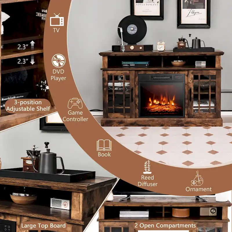 Gymax 48 TV Stand Console Cabinet w/ Fireplace Entertainment Center