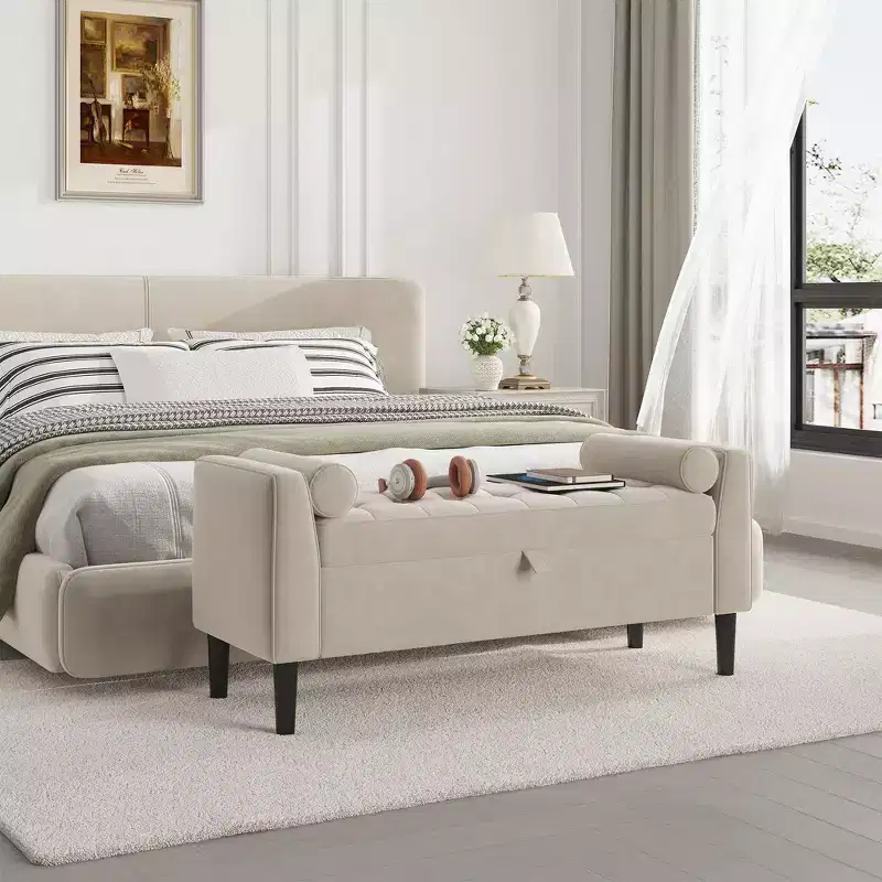 46.5 Storage Bench Ottoman - Upholstered End of Bed Bench with Button-Tufted Design for Bedroom, Entryway