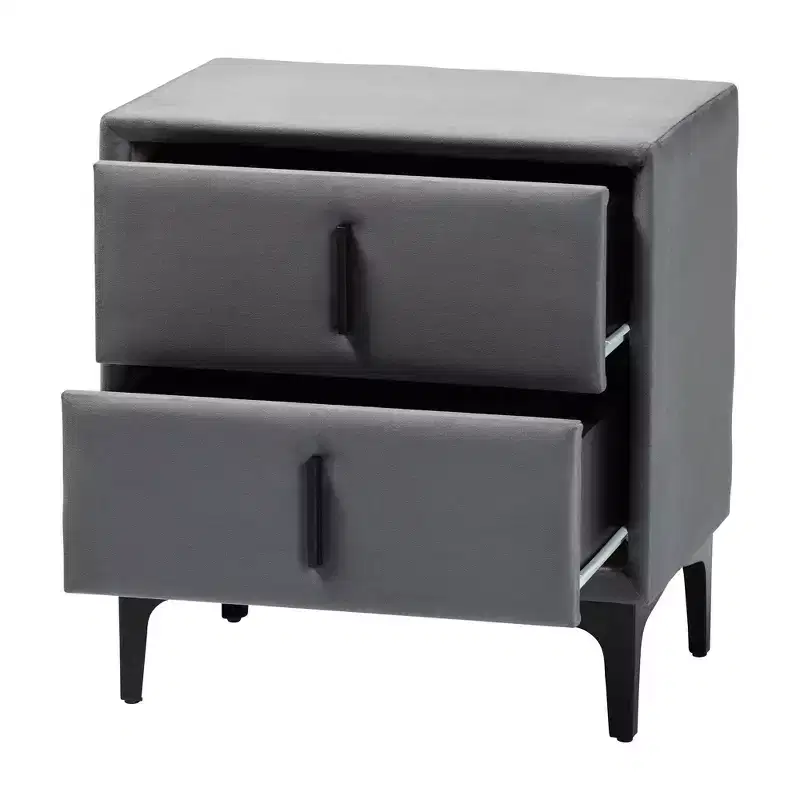 Baxton Studio Etienne Velvet 2 Drawer Nightstand Slate Gray/Black