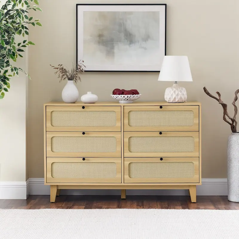 wooden antique six-drawer dresser