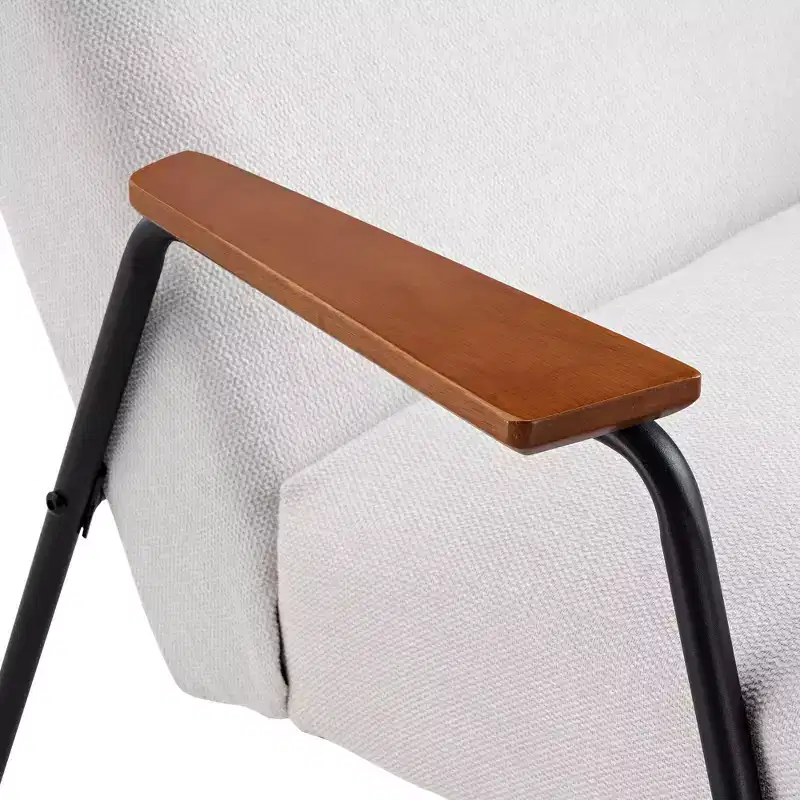 Upholstered Lounge Chair with Armrest, 120° Tilt & High-Density Foam Cushion, White Flannel