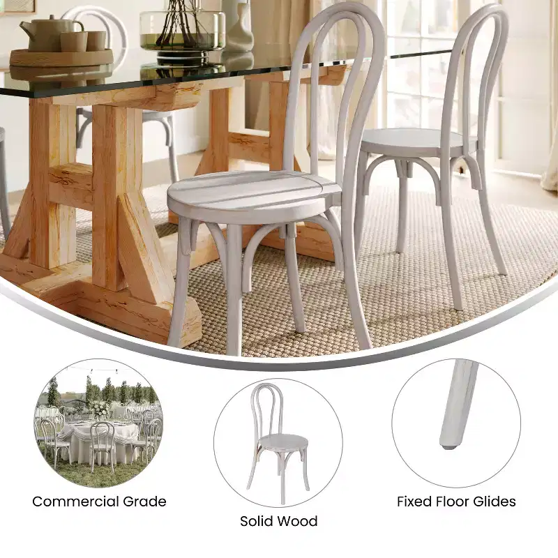 Emma and Oliver Set of 2 Solid Wood Thonet Style Stack Dining Chairs