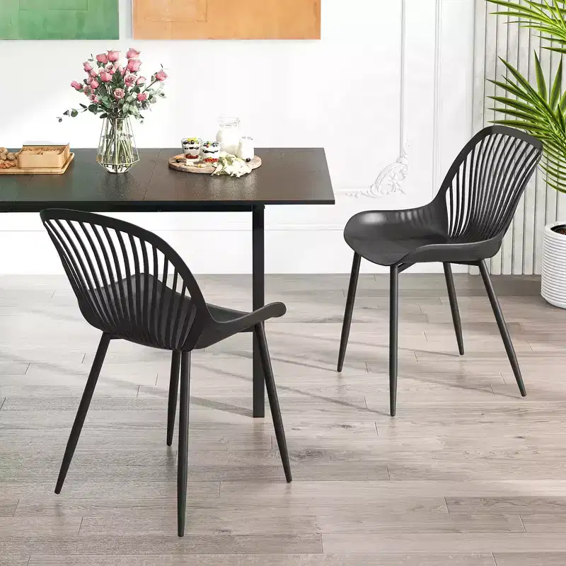 Plastic Dining Chair w/ Metal Legs Cutout Backrest Curved Seat