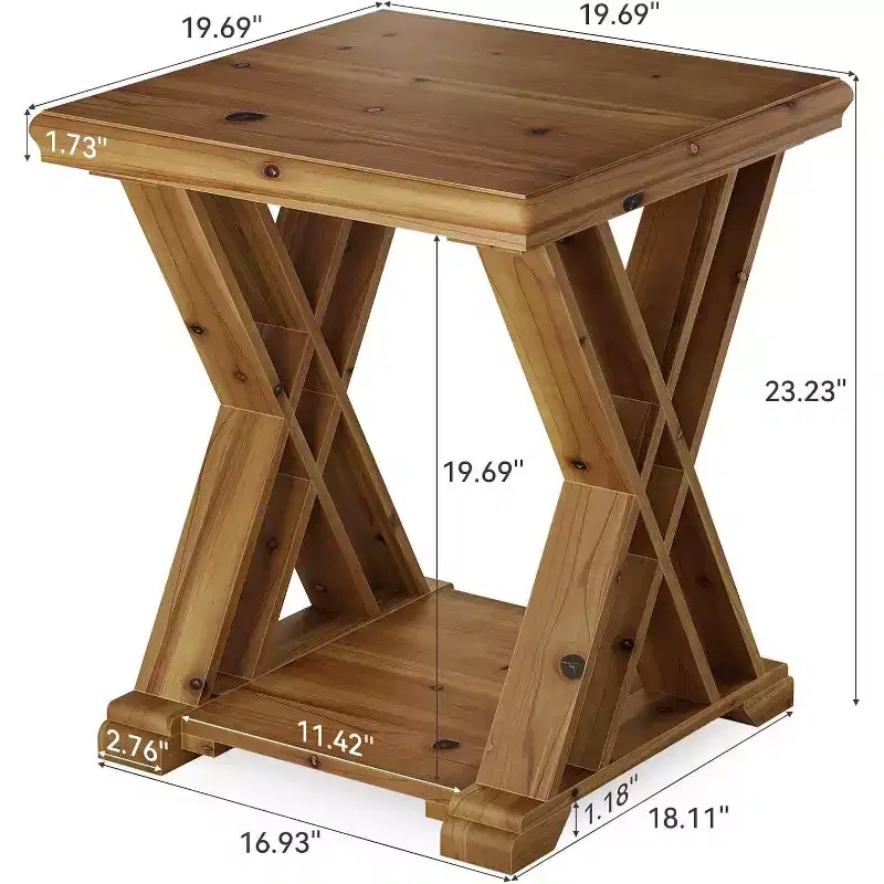 Lantine Solid Wood Side Table, Small Square End Table, Farmhouse 2-Tier Nightstand for Living Room, Bedside, Couch Side, Bedroom, Small Spaces, Brown