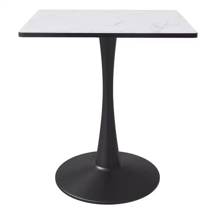 LeisureMod Bristol Square Dining Table with MDF Top and Black Steel Pedestal Base for Modern Kitchen and Dining Room