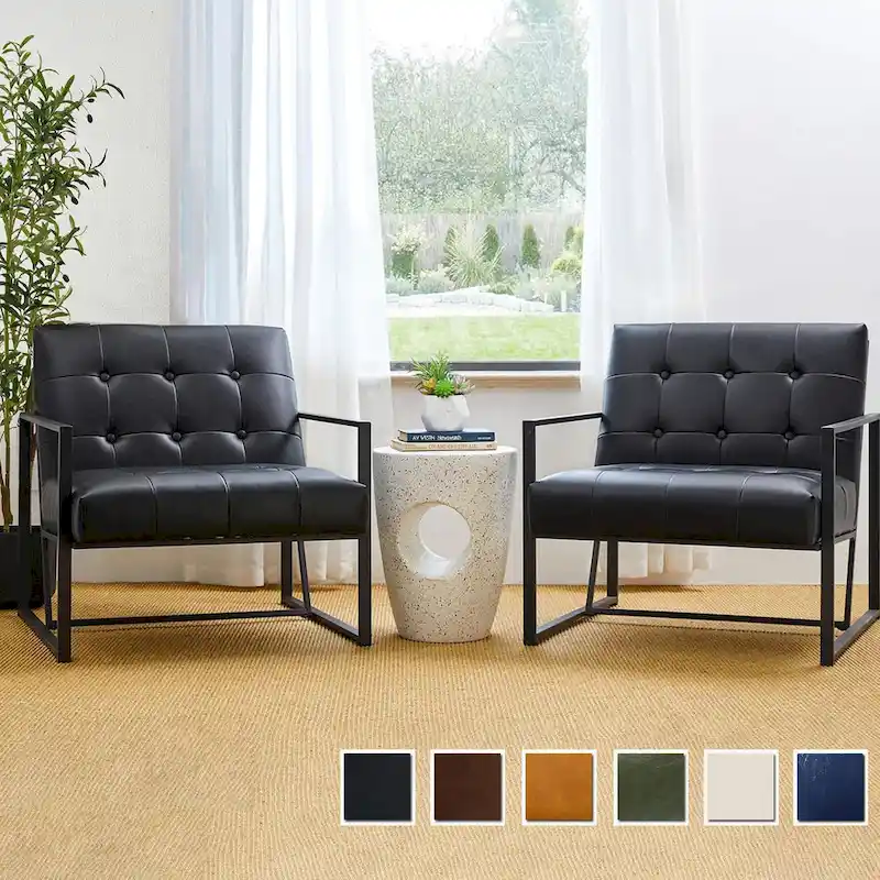 29.50W Mid-Century PU Leather Tufted Accent Chair 29.5W x 30.5H x 29.25D