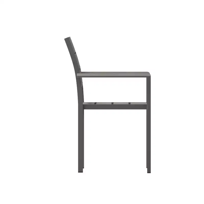Flash Furniture Finch Commercial Grade Patio Chair with Arms, Stackable Side Chair with Faux Teak Poly Slats and Metal Frame