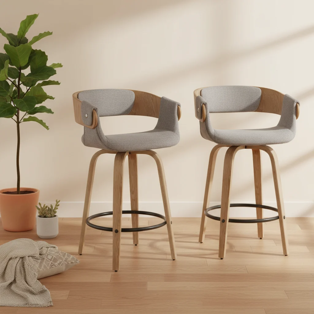 Set of 2 Upholstered Counter Height Barstools Gray/White Wash