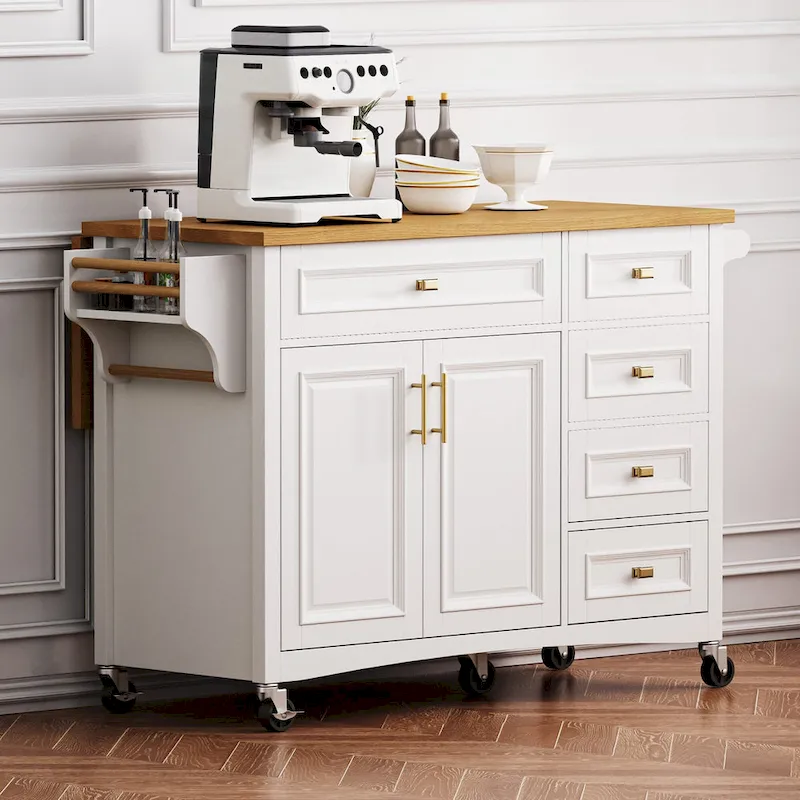 White Drop Leaf Kitchen Island Cart for 1–2 Person, No Stool