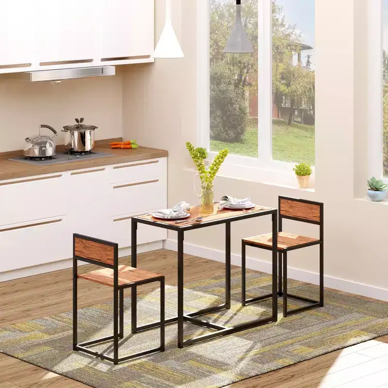 3-Piece Industrial Dining Table Set with Counter Height Bar Table and 2 Chairs