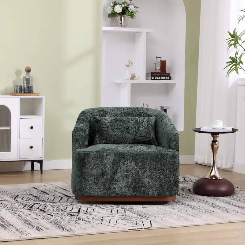 Chenille Fabric Swivel Accent Chair with Comfortable Cushions and Sturdy Base