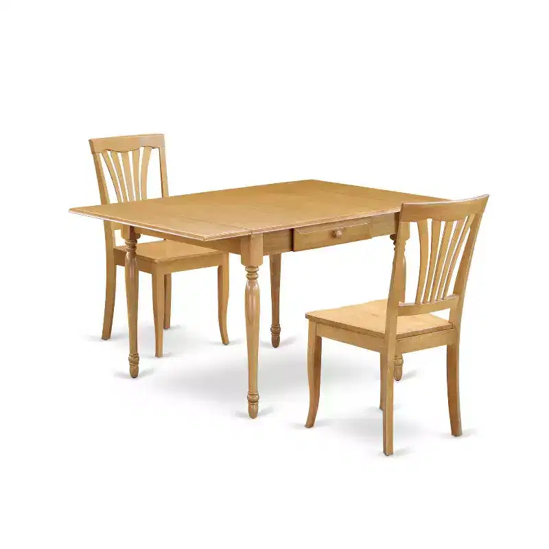3-Piece Drop-Leaf Dining Table Set for Small Spaces, Natural Brown Oak