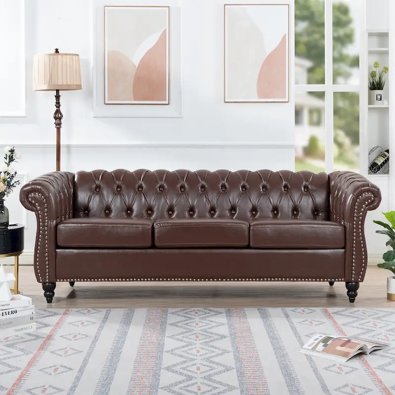 Comfortable 3-Seater Sofa with Fashion Striped Seat Cushion