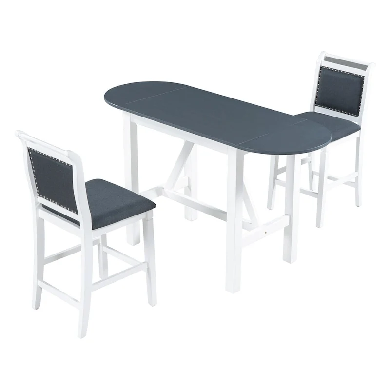 White 3-Piece Wooden Counter Height Dining Table Set with Drop Leaf Table & 2 Chairs