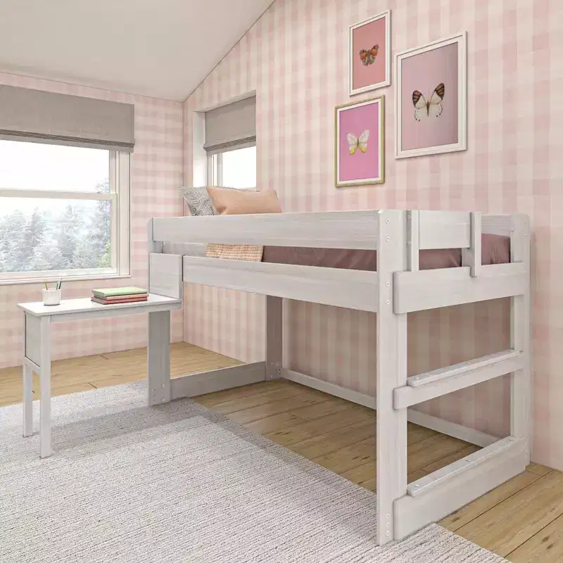 Max & Lily Solid Wood Loft Bed with Desk, Modern Farmhouse High Twin Loft Bed For Kids