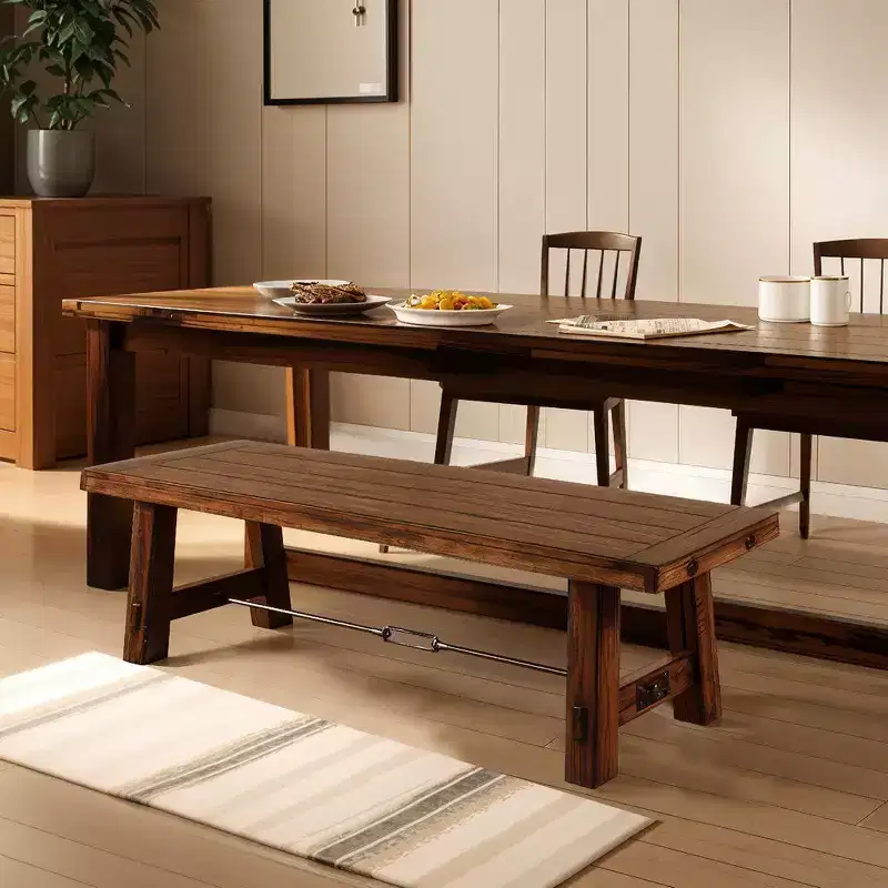Royal Hampton Wooden Bench | Rustic Brown Mahogany Wood, Angled Legs | Turnbuckle Accents | 64