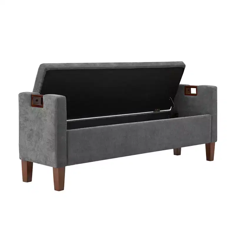 Storage Bench with Solid Wood Legs and Hollow Handles