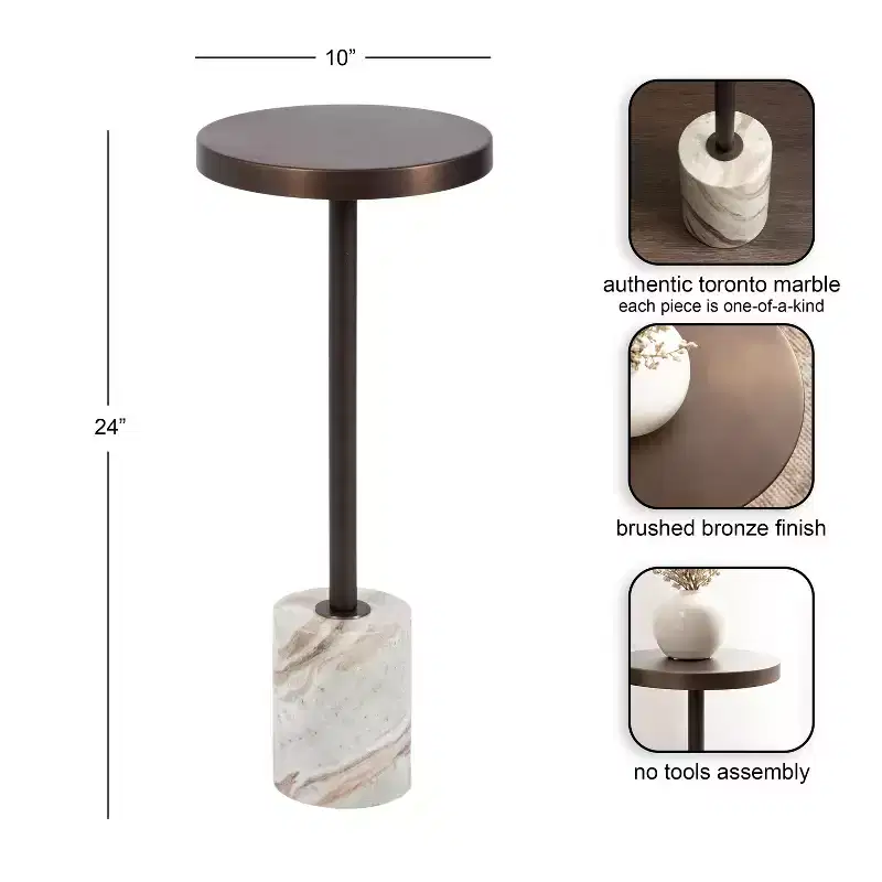 Kate and Laurel Hescott Metal and Marble Pedestal Table, Brown, 10x10x24
