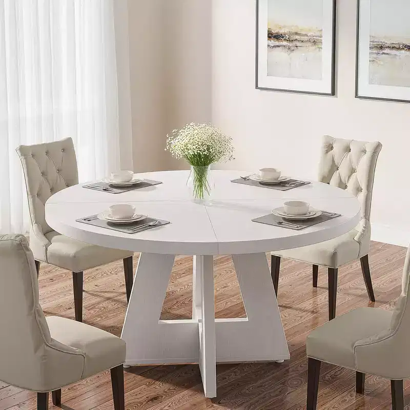 Round Farmhouse Dining Table, White, Seats 4