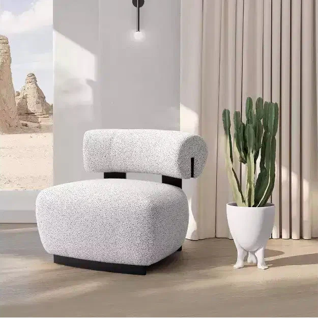 Modern woven fabric upholstered lounge chair, ivory/black