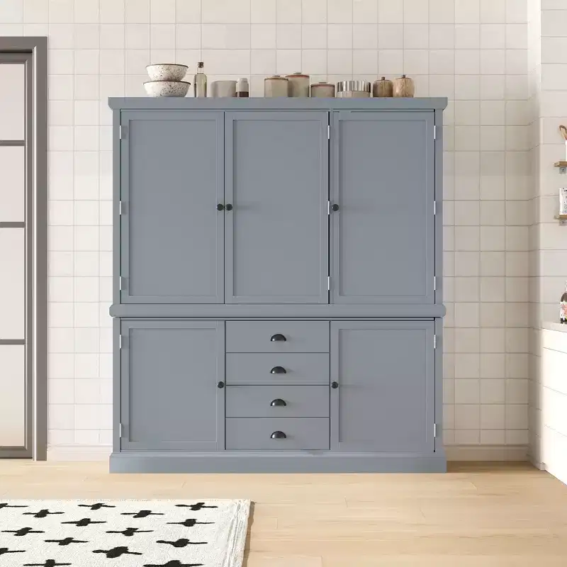 Whisen 73'' Freestanding Wooden Kitchen Pantry Cabinet with Drawers and Adjustable Shelves for Storage and Organization in Dining Room or Kitchen