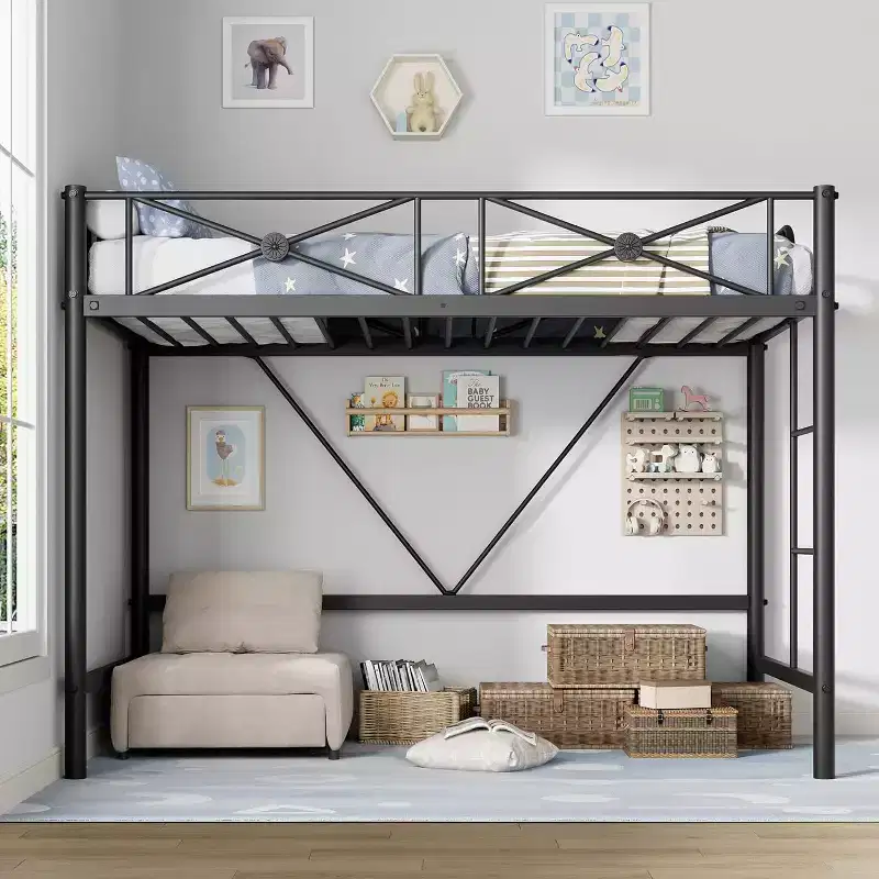 Twin Loft Bed Frame, Heavy Duty Metal with 400 Lbs Capacity, Space-Saving Noise-Free Design for Kids Teens Adults