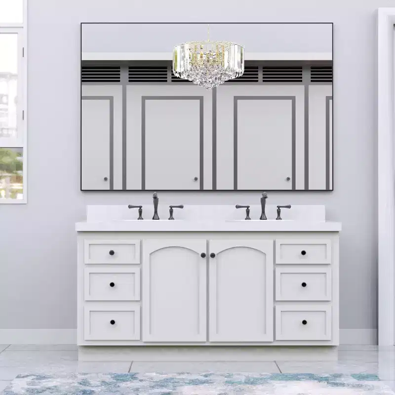 Black?Frame Oversized Modern Bathroom Mirror: Aluminum, Wall Mounted, Vertical/Horizontal