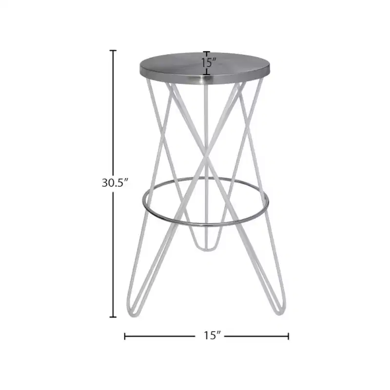 White Round Iron Bar Stool, Backless, Seats 1