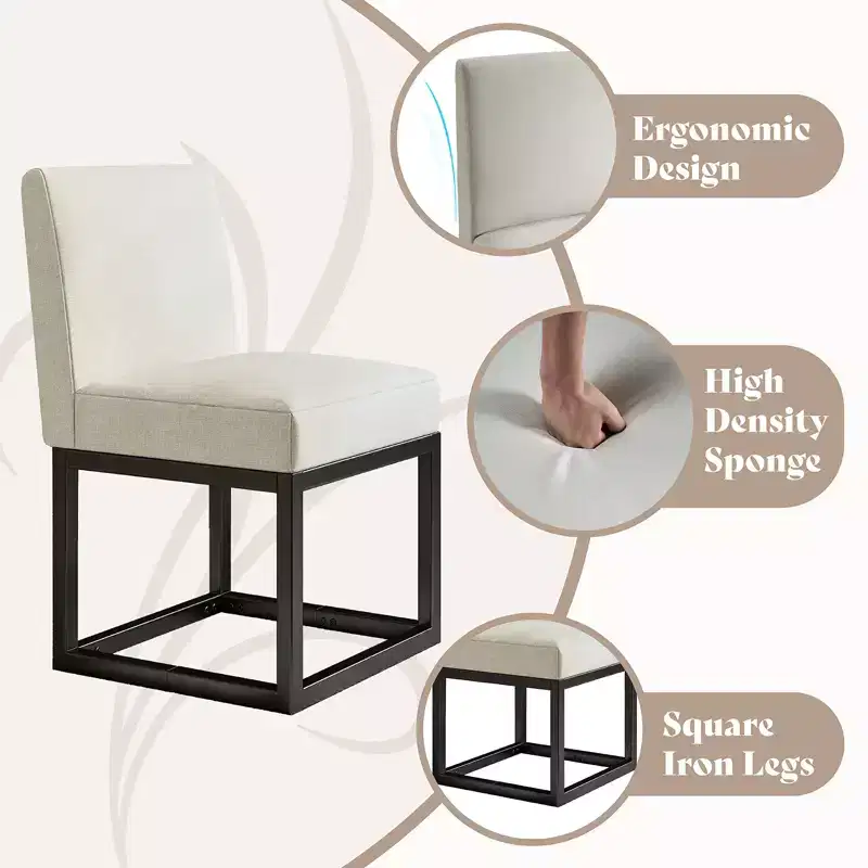 AMERLIFE Mid Century Linen Dining Chairs Set of 6, Modern Upholstered Dinner Chairs