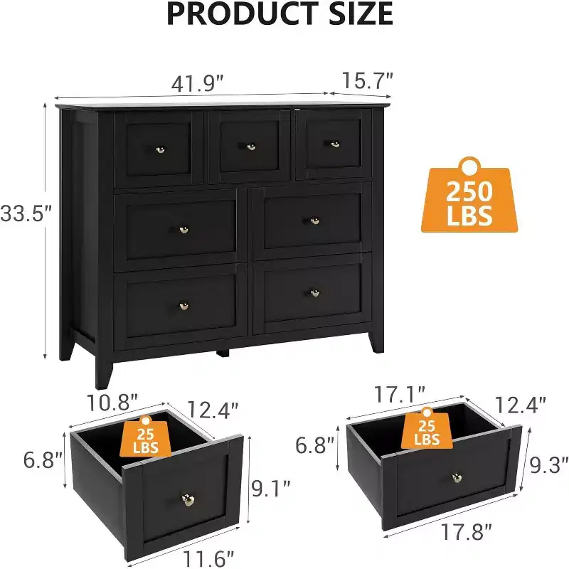 7 Chest of Drawer Dresser for 48 Inch TV, Modern Wood Organizer Storage Units for Living Room, Bedroom, Closet Storage, Home Office