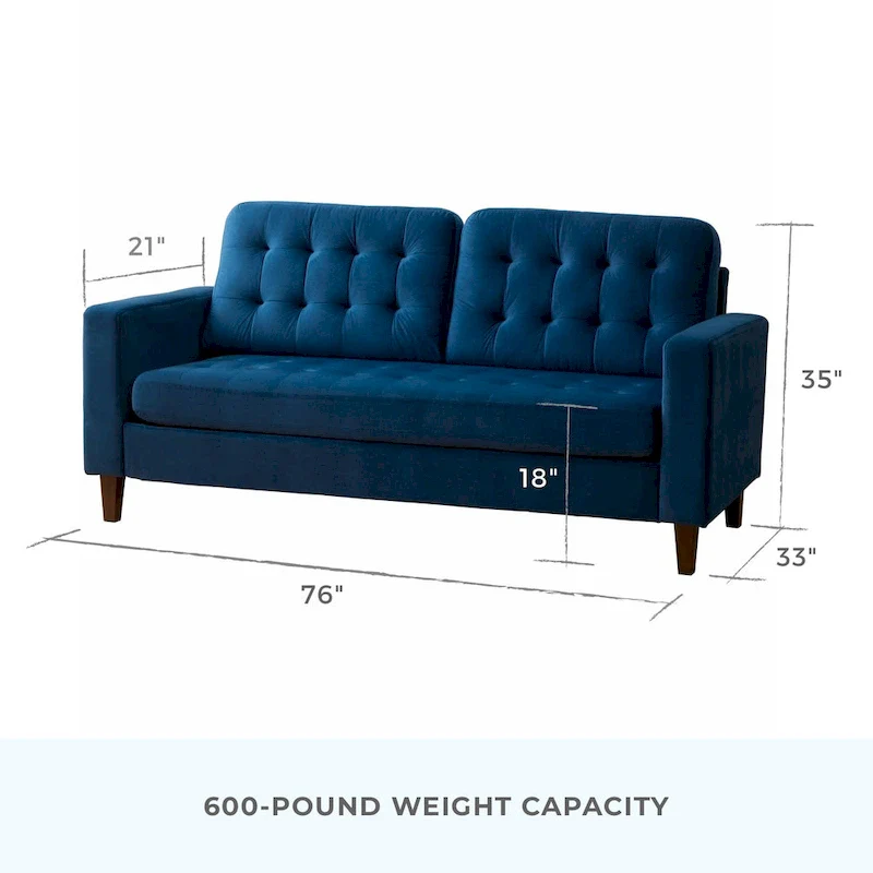 Brookside Brynn 76-in. Square-arm Faux Leather/Velvet/Fabric Sofa