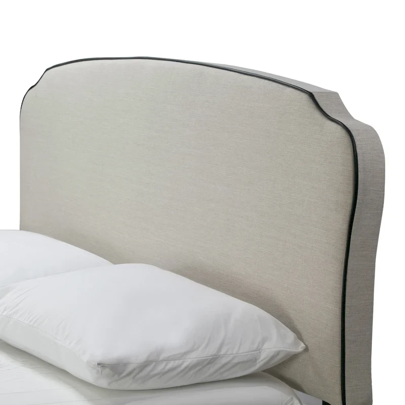 Aric Beige Fabric Queen Bed with Contrasting Piping Accent