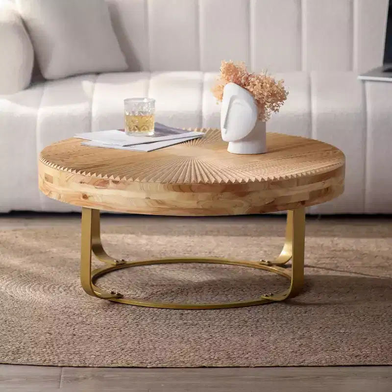 TUYOHW 33.86 Retro Coffee Table with Flip Top & Metal Legs,Stylish End Table for Living Room,Round Center Table,220lbs Capacity,Home Decor
