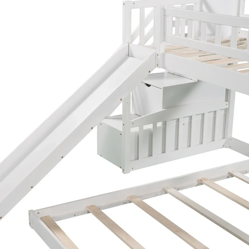 Stairway Twin over Twin Bunk Bed with Two Drawers and Slide, Gray(OLD SKU :LP000156AAE)
