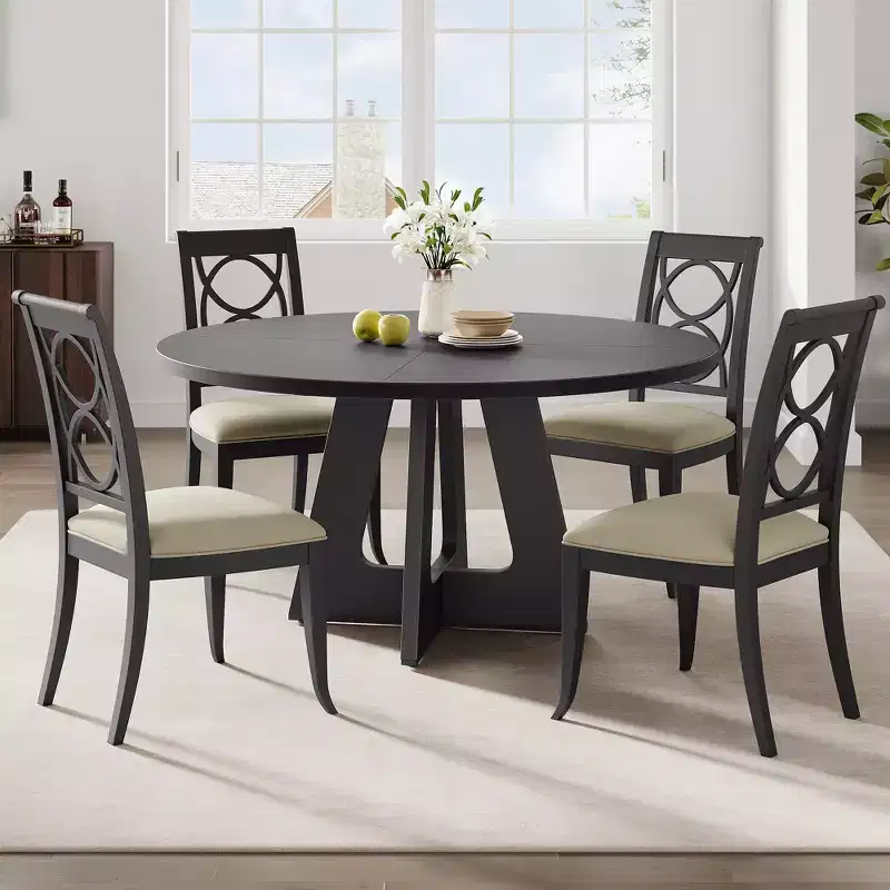47 Dining Table Set for 4 to 6, Round with Wooden Top and Pedestal Base for Dining Room, Kitchen Room (No Chairs)