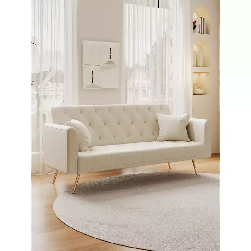 71 Inch Convertible Velvet Loveseat Sofa Bed, 3 Recline Positions, 600 lb, Metal Legs